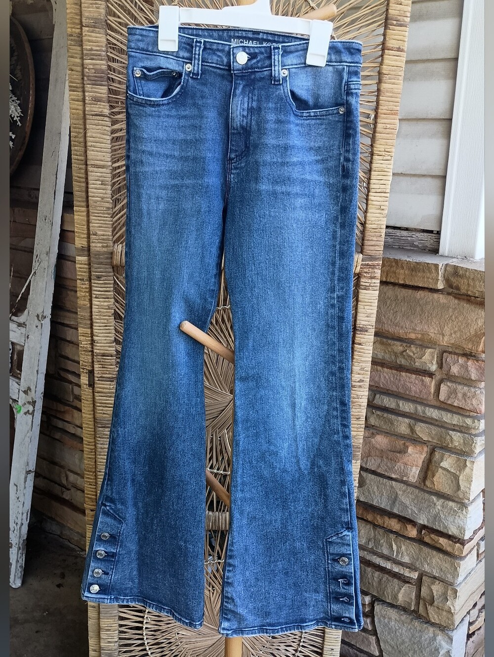 Michael Kors Women’s Flared Blue Jeans with Snap Bottom_2